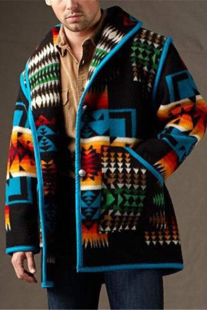 Men's Casual Geometric Printed Warm Thick Coats