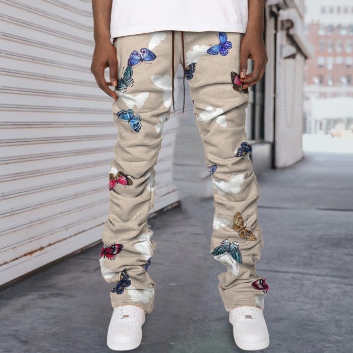 Men's Casual Drawstring Mid-Rise Printed Pants