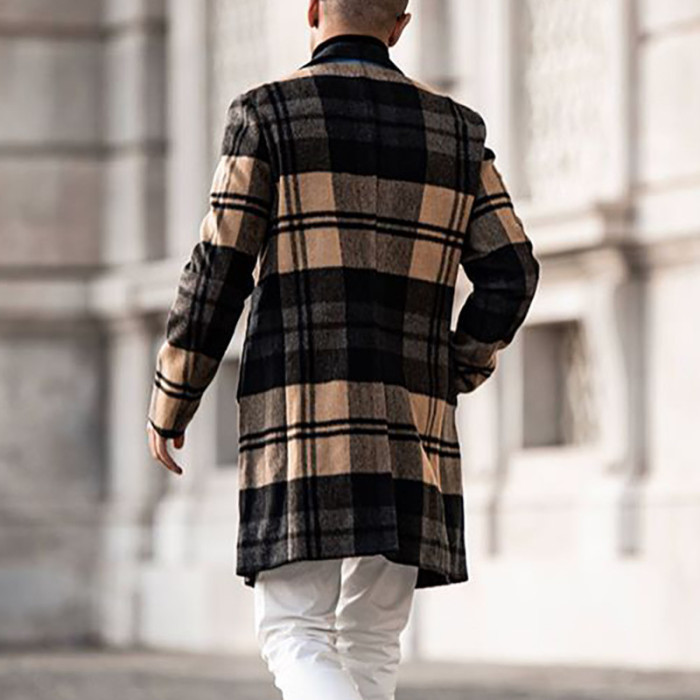 Men's Casual Plaid Slim Fit Mid-Length Coat