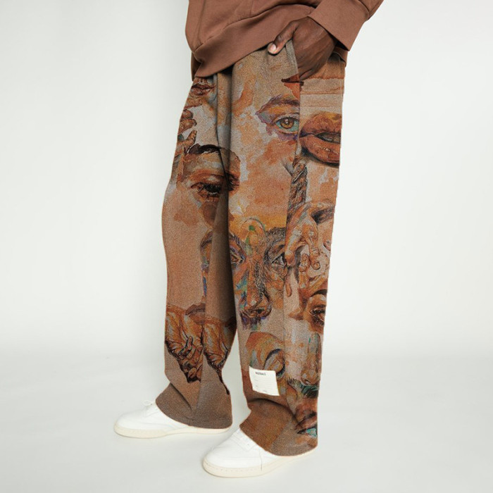 Men's Fashion Printing Mid-waist Loose Wide Leg Pants