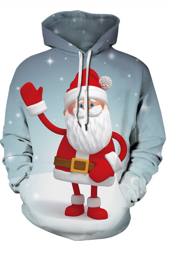 Christmas Digital Printed Long Sleeve Loose Hooded Casual Sweatshirt