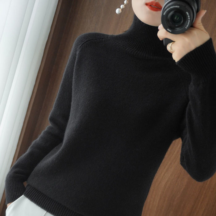Turtleneck Fashion Cashmere Solid Color Casual Long Sleeve Loose Bottoming Sweater
