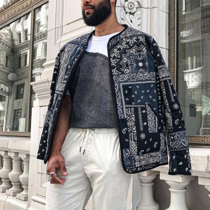 Men's Ethnic Style Retro Pattern Print Warm Jacket