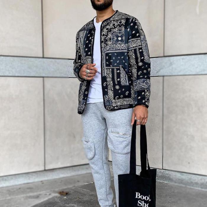 Men's Ethnic Style Retro Pattern Print Warm Jacket