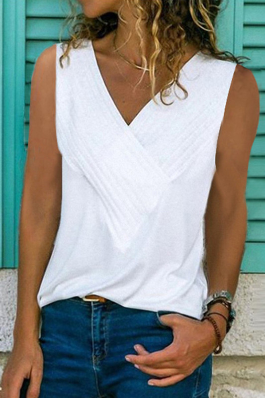 Solid Color V-Neck Casual Loose Sleeveless Tank Top T-Shirt