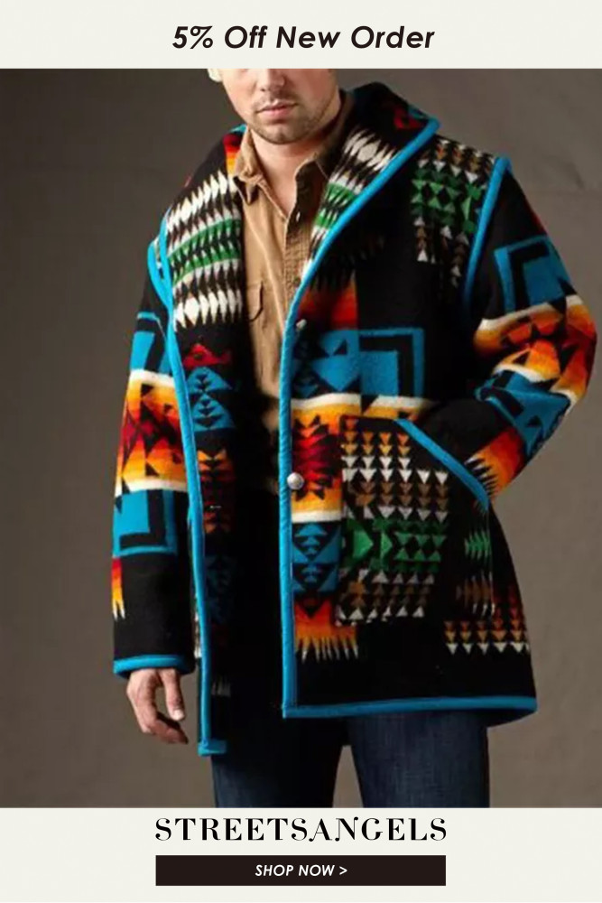 Men's Casual Geometric Printed Warm Thick Coats