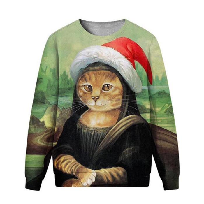 Christmas Digital Print Funny Pattern Round Neck Fashion Loose Sweatshirt