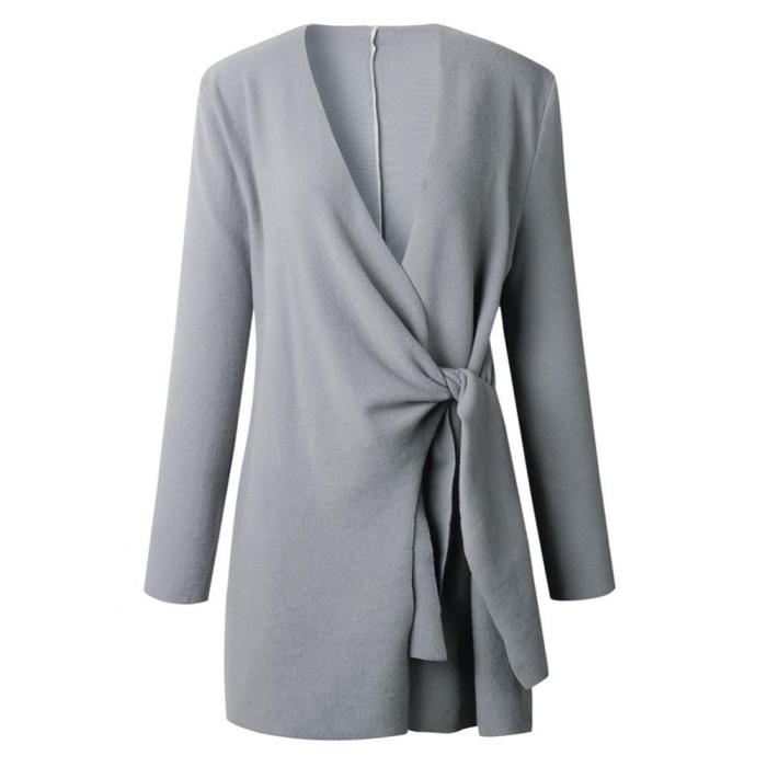 Sleek and Chic  Loose Wool Tie Solid Color V-Neck Casual  Cardigans Outerwear