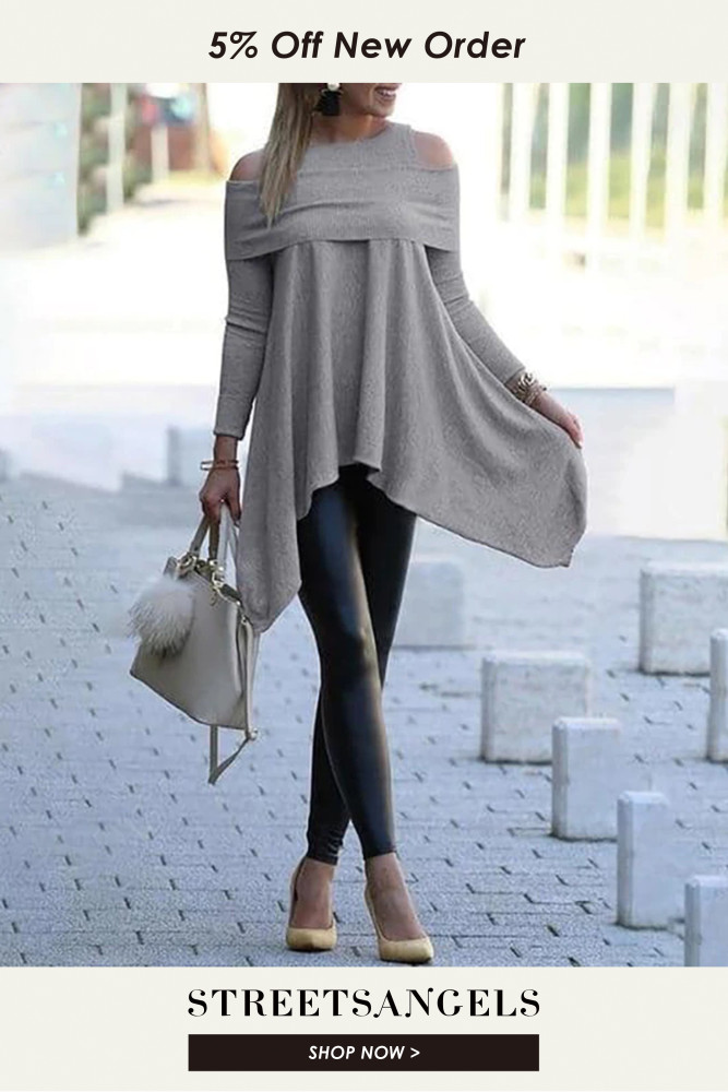 Sexy Hollow Long Sleeve Loose Fashion Casual Solid Color Irregular  Blouses Shirts Top