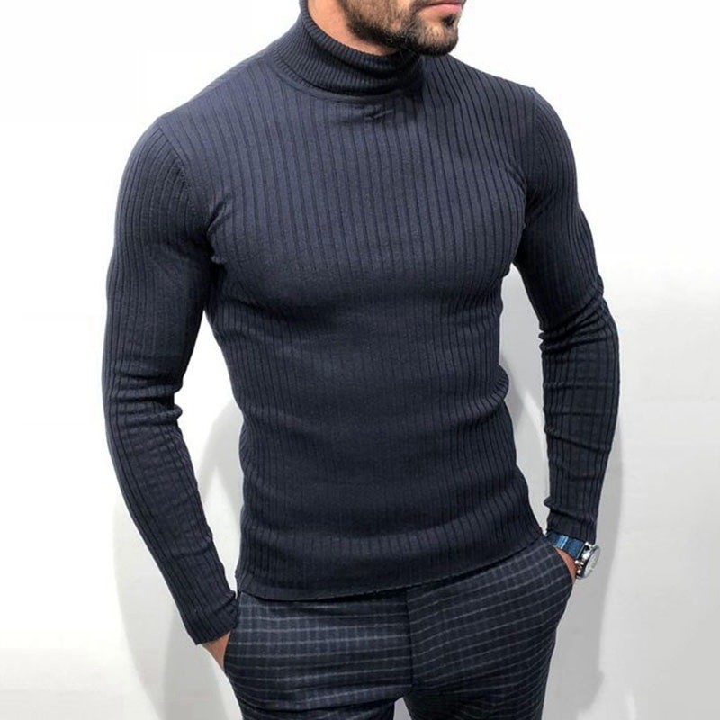 Men's New High-Neck Knitted Trendy Slim Solid Color Pullover Sweaters