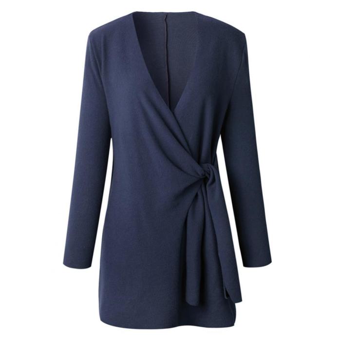 Sleek and Chic  Loose Wool Tie Solid Color V-Neck Casual  Cardigans Outerwear