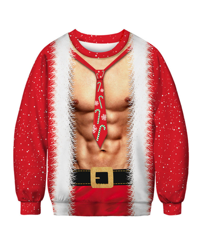 Christmas Digital Print Funny Pattern Round Neck Fashion Loose Sweatshirt