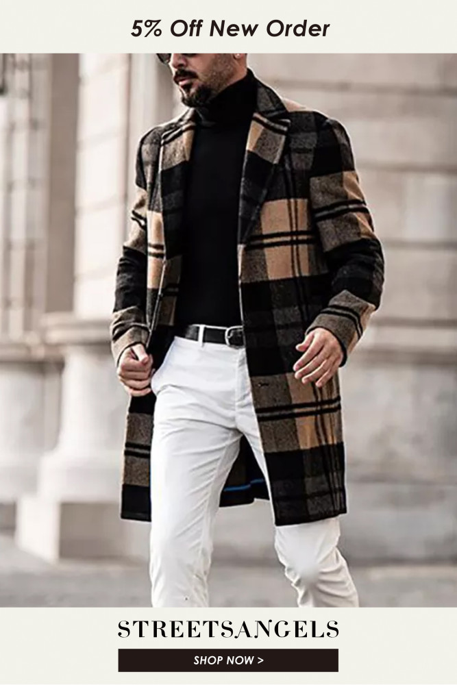 Men's Casual Plaid Slim Fit Mid-Length Coat
