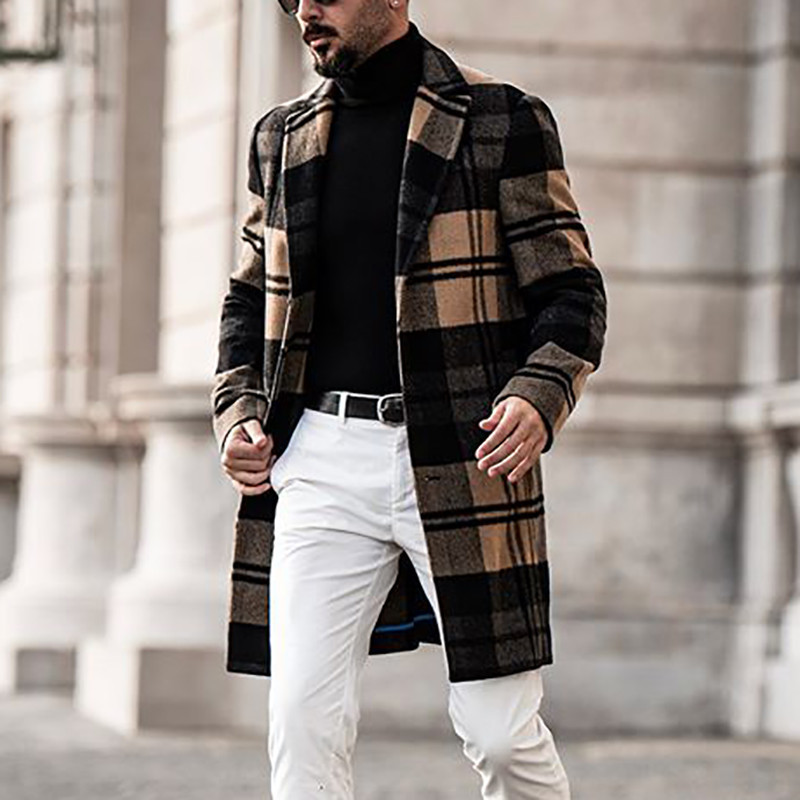 Men's Casual Plaid Slim Fit Mid-Length Coat