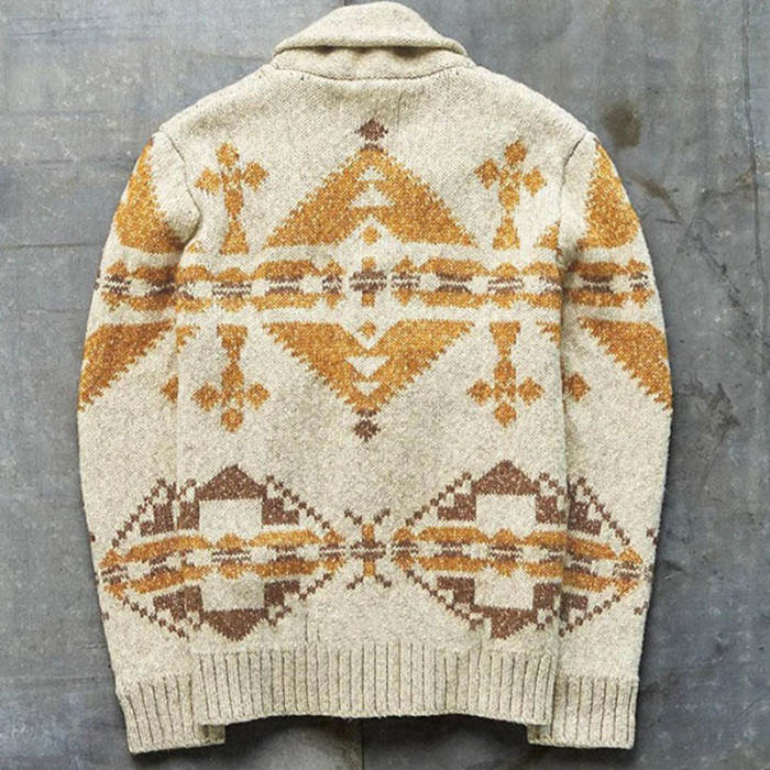 Men Jacquard Casual Warm Thicken Knitted Cardigan Sweater