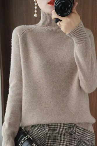 Turtleneck Fashion Cashmere Solid Color Casual Long Sleeve Loose Bottoming Sweater