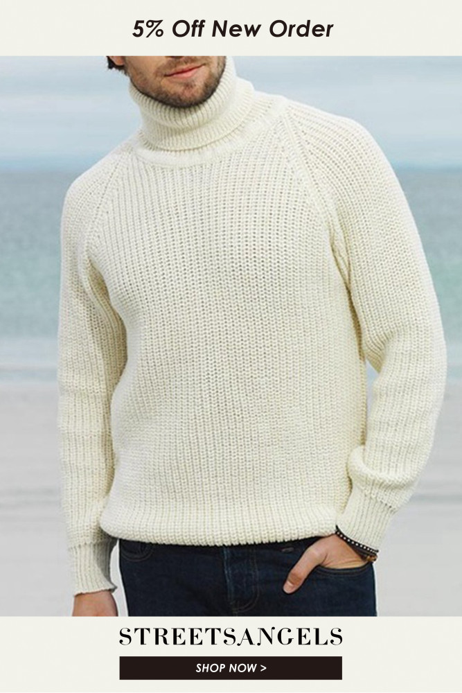 Men's Stylish Casual Turtleneck Pullover Knit Sweater