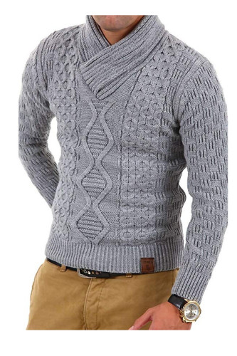 Fashion Solid Color Thickened Warm High Neck Long Sleeve O Neck Casual Men's Sweater