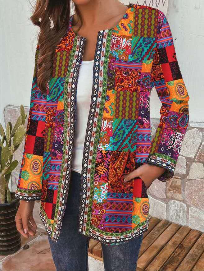 Women Chic Floral Print Long Sleeve Loose Jacket