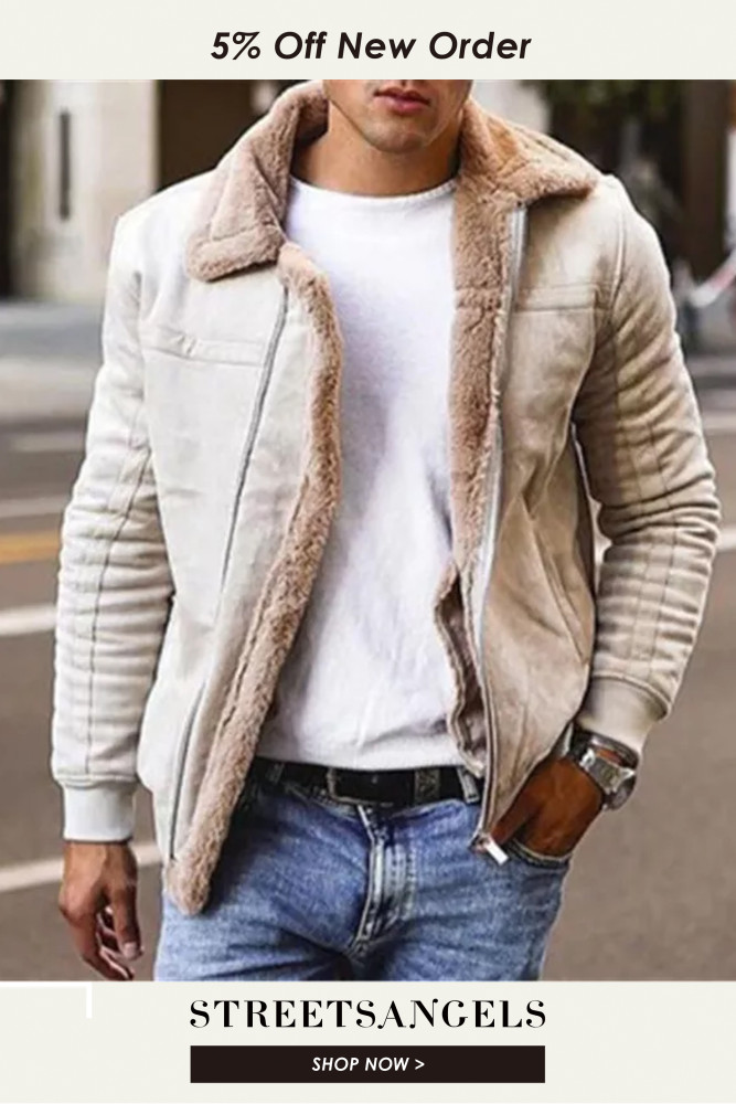 Men's Faux Leather Lapel Fleece Lined Warm Coats