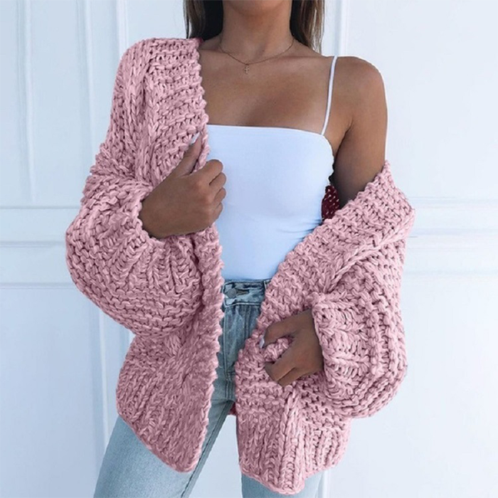 Fashion Casual Solid Color Loose Warm Sweater Cardigan