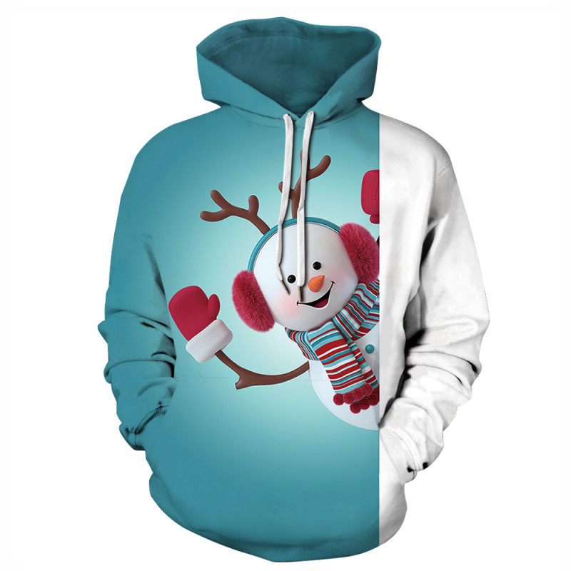 Christmas Digital Printed Long Sleeve Loose Hooded Casual Sweatshirt