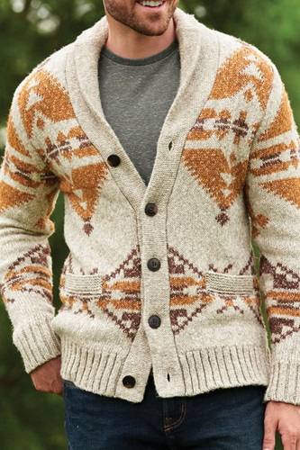 Men Jacquard Casual Warm Thicken Knitted Cardigan Sweater