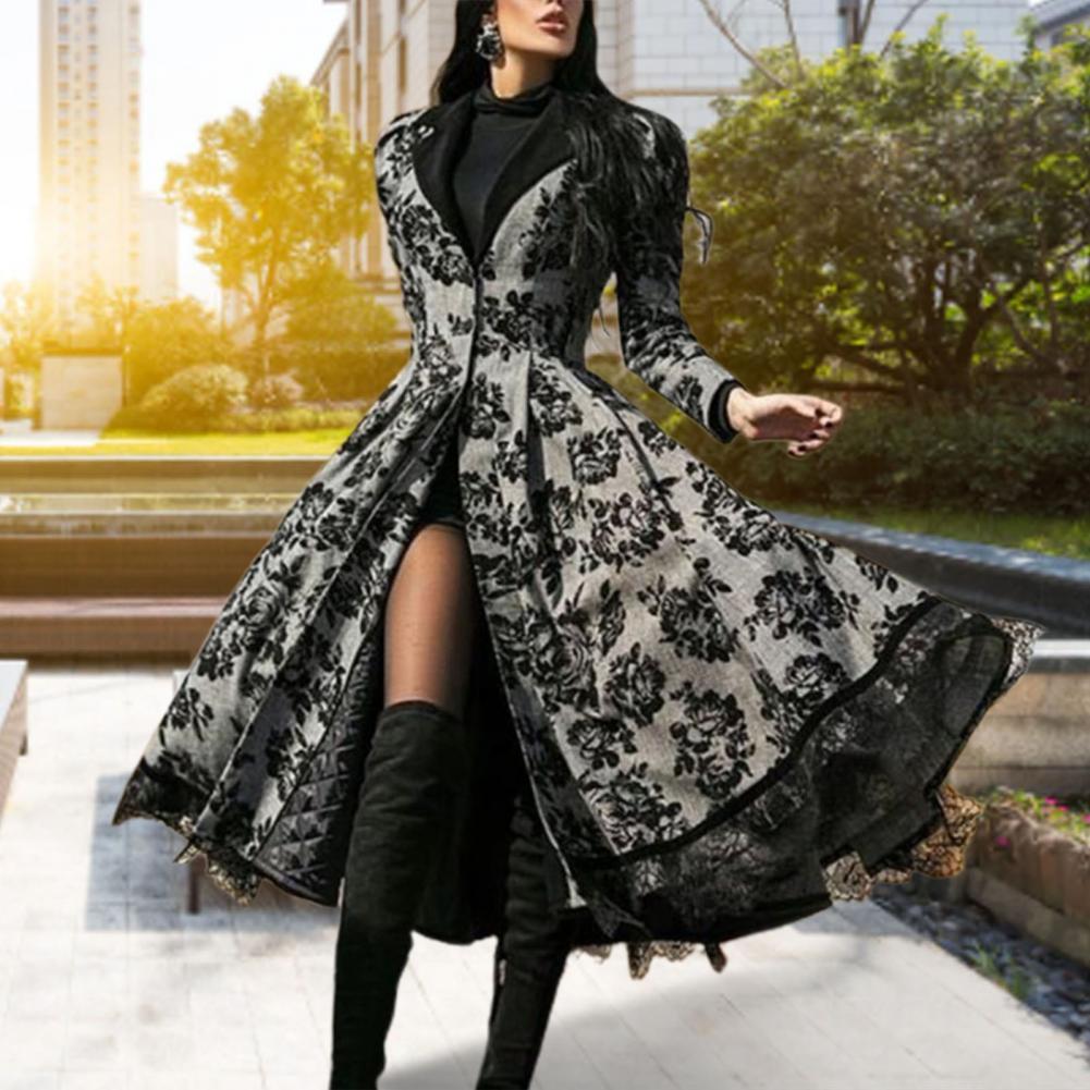 Vintage Floral Silhouette Buttonless Mid-length Trench Coat main image 1