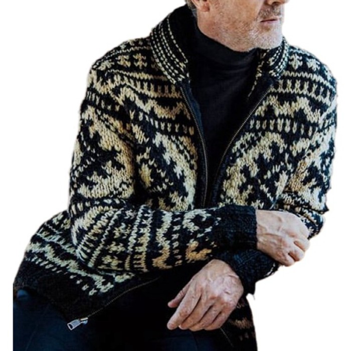 Fashion Thick Knit Long Sleeve Jacquard Sweater Cardigan Coat