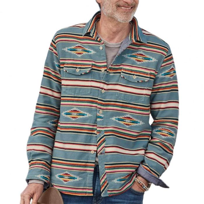 Lapel Men's Thickening Fashion Digital Printing Long Sleeve Outer Shirt