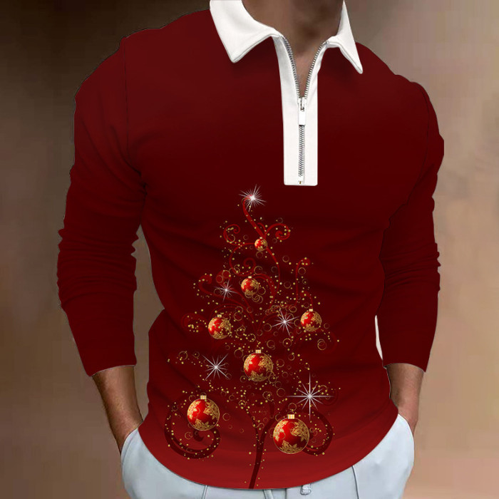 Christmas Fashion 3D Digital Printing Long Sleeve Loose Lapel Shirt