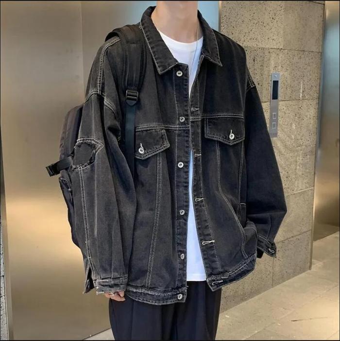 Fashion Solid Color Long Sleeve Harajuku Jeans Jacket