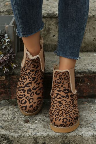 Women Fashion Zipper Up Leopard Print Snow Boots