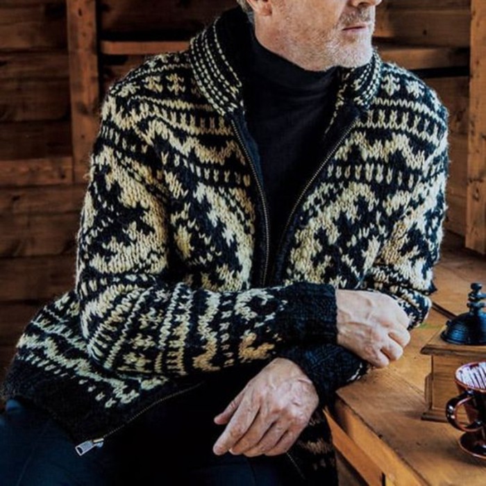 Fashion Thick Knit Long Sleeve Jacquard Sweater Cardigan Coat