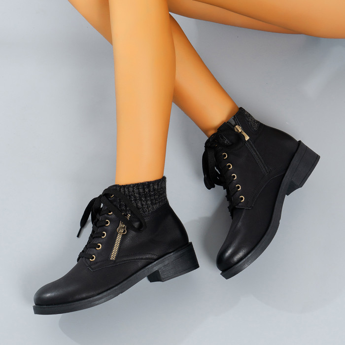 Women Warm Waterproof Round Toe Lace-Up Ankle Boots
