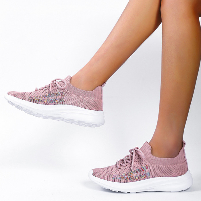 Women Colorblock Non-slip Comfortable Lace-up Sneakers
