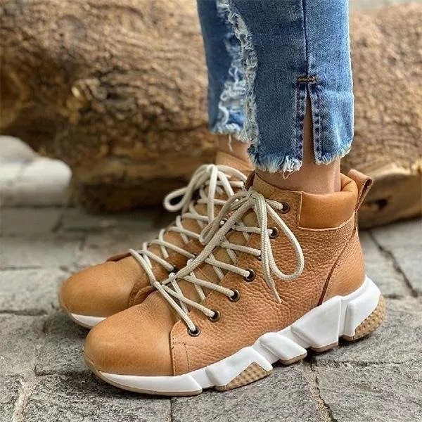 Women Solid Color Round Toe Lace Up Casual Sneakers