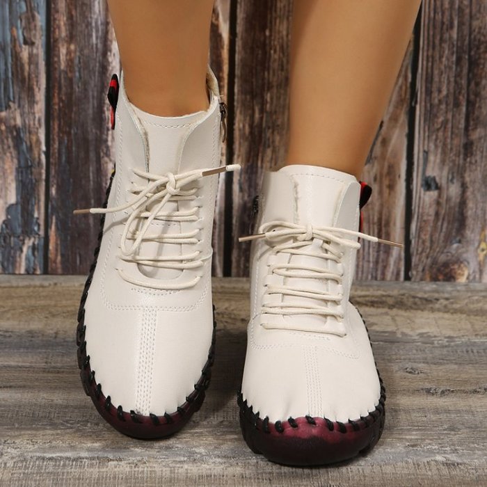 Fashion Lace Up Comfortable Flat Ankle Boots