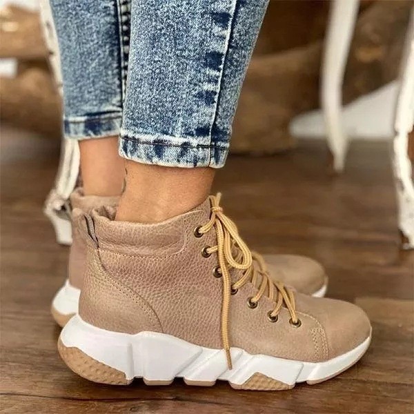 Women Solid Color Round Toe Lace Up Casual Sneakers