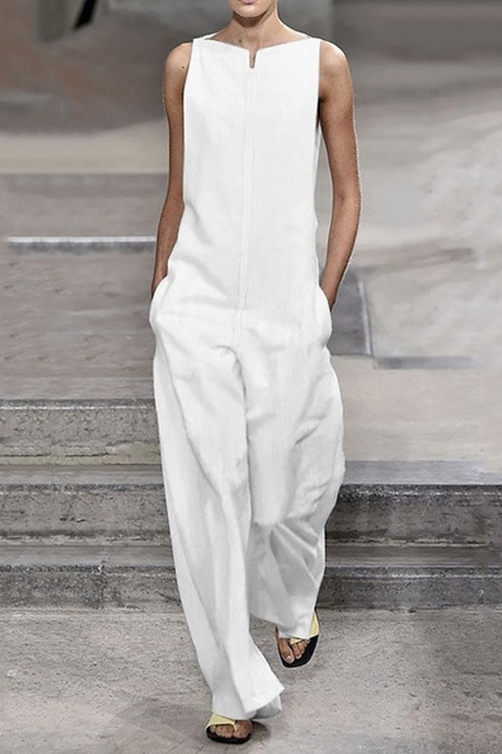 Two Tone Grid Sleeveless Harem Jumpsuit