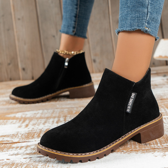 Women Fashion Solid Side Zip Non-Slip Ankle Boots