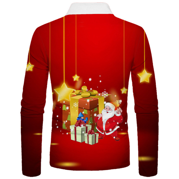 Christmas Fashion 3D Digital Printing Long Sleeve Loose Lapel Shirt