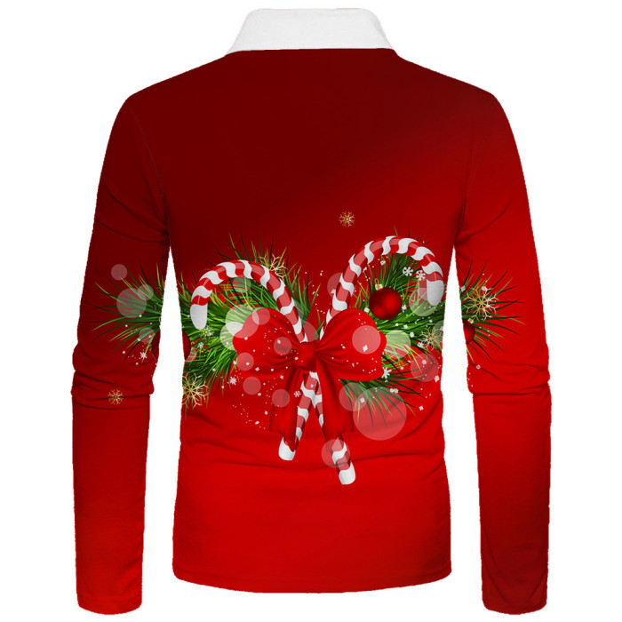 Christmas Fashion 3D Digital Printing Long Sleeve Loose Lapel Shirt