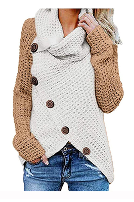 Fashion Button Irregular Turtleneck Knit Vintage Harajuku Sweater