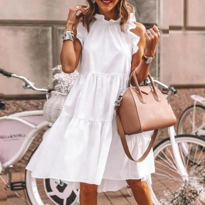 Fashion Ruffle Loose Casual Boho Sleeveless Casual Dress
