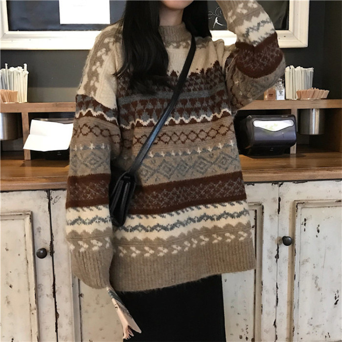 Winter Knit Loose Striped Vintage Casual Top Sweater