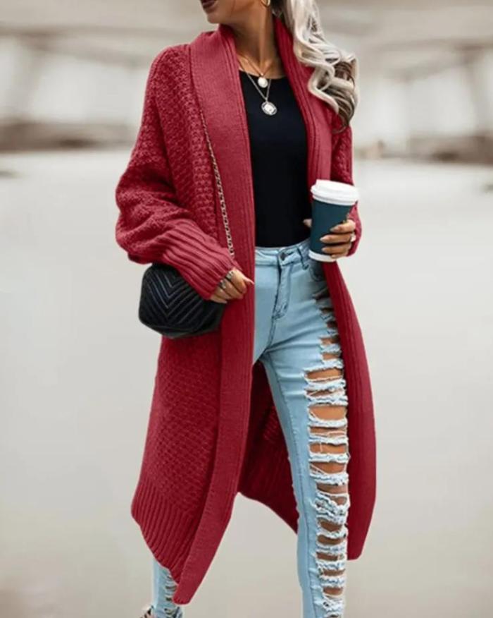 Cardigan Fashion Casual Solid Color Loose Long Sleeve Hooded Sweater Coat
