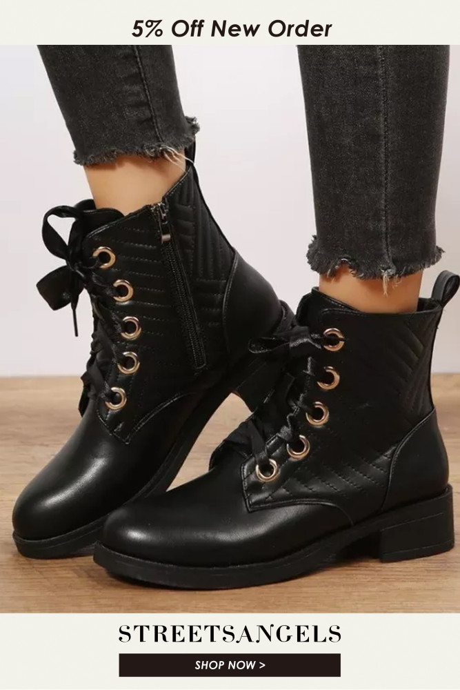 Women Round Toe Lace Up Casual Ankle Boots