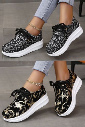 Women Lace-up Letter Printed Platform Sneakers