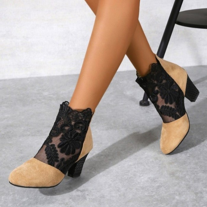 Fashion Suede Lace Flower Hollow Out Zip Boots